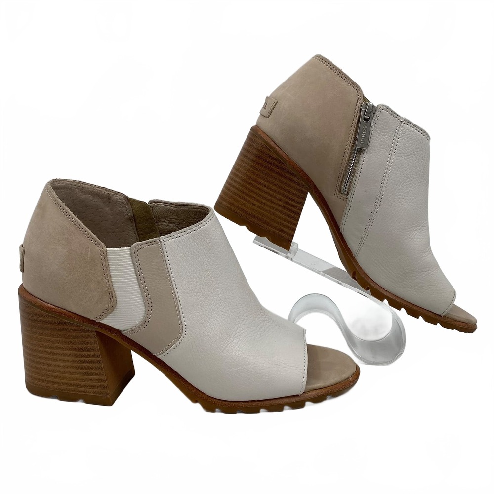 Sorel White Beige Ankle Boots Peep Toe Heeled | Womens 9